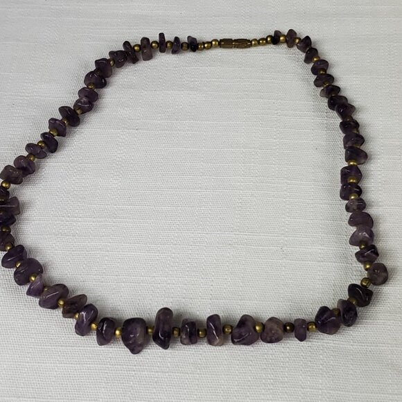 Purple Amethyst Larger Stones With Gold Tone Beading - Picture 5 of 6